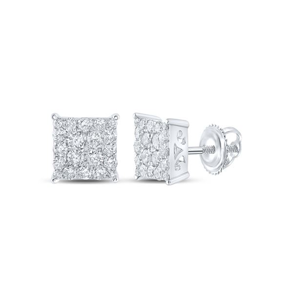 Round Diamond Square Earrings 1 Cttw 10KT White Gold