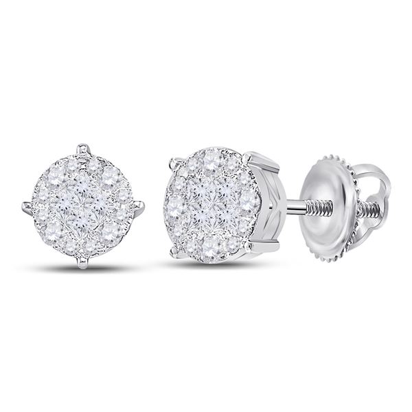 Princess Diamond Fashion Cluster Earrings 1-1/2 Cttw 14KT White Gold