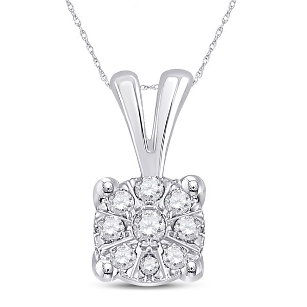 Round Diamond Cluster Pendant 1/12 Cttw 10KT White Gold