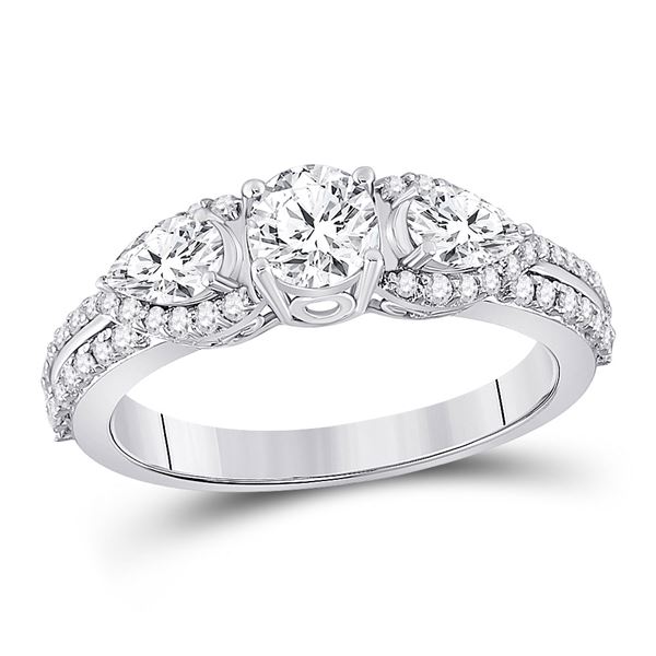 Diamond 3-stone Bridal Wedding Engagement Ring 1-1/3 Cttw 14KT White Gold