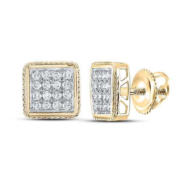 Round Diamond Square Earrings 1 Cttw 10KT Yellow Gold