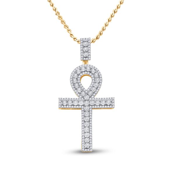Round Diamond Ankh Cross Charm Pendant 1 Cttw 10KT Yellow Gold