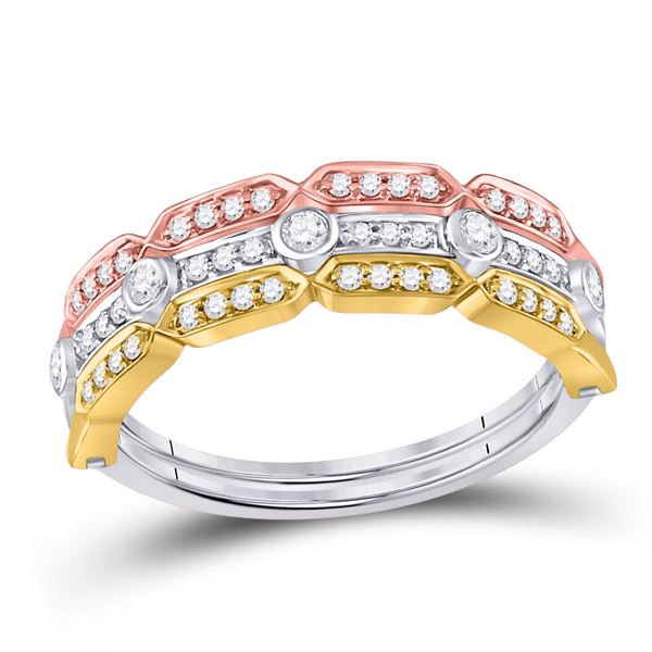 Round Diamond Convertible Stackable Band Ring 1/4 Cttw 14KT Tri-Tone Gold