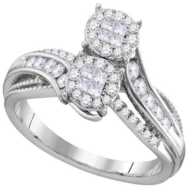 Diamond Bypass Bridal Wedding Engagement Ring 1/2 Cttw 14KT White Gold