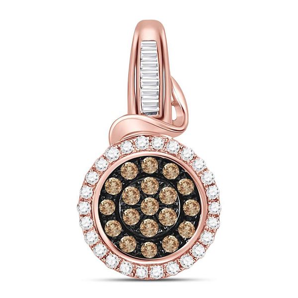 Round Brown Diamond Fashion Cluster Pendant 3/8 Cttw 10KT Rose Gold