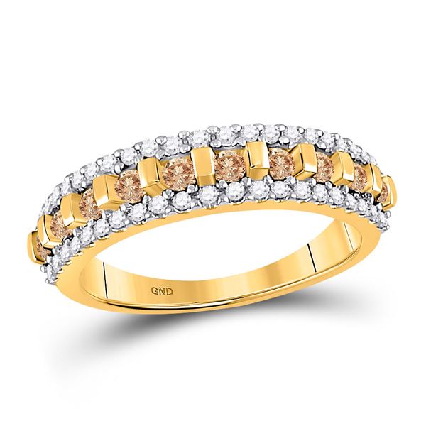 Round Brown Diamond Triple Row Band 1/2 Cttw 10KT Yellow Gold
