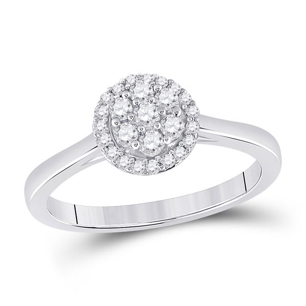 Round Diamond Flower Cluster Ring 1/3 Cttw 14KT White Gold