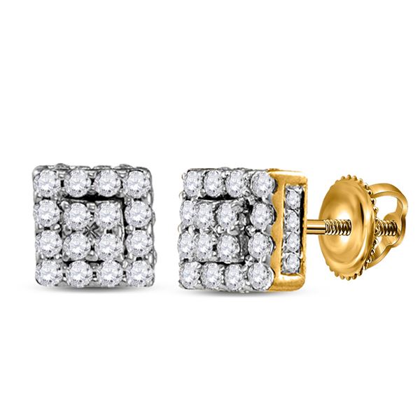 Round Diamond Square Earrings 1/3 Cttw 10KT Yellow Gold