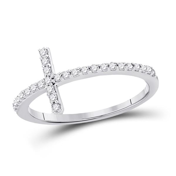 Round Diamond Cross Religious Band Ring 1/5 Cttw 10KT White Gold