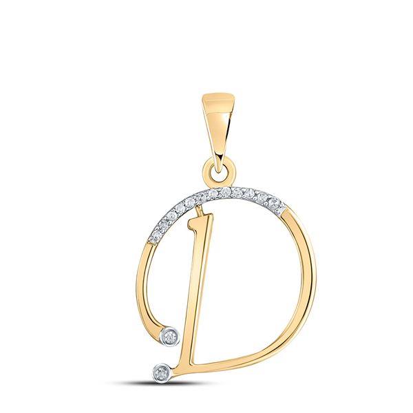 Round Diamond D Initial Letter Pendant 1/12 Cttw 10KT Yellow Gold