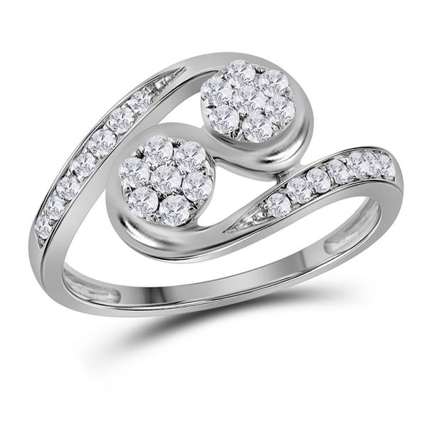Round Diamond Cluster 2-stone Ring 1/2 Cttw 14KT White Gold