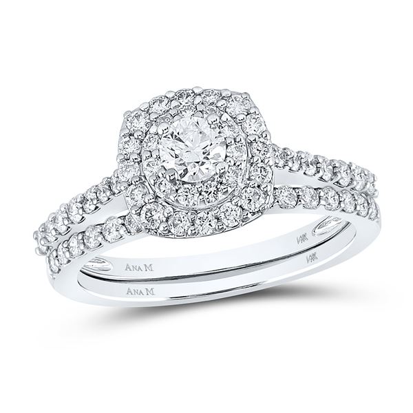 Diamond Bridal Wedding Ring Band Set 1 Cttw 14KT White Gold