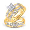 Image 1 : Diamond Cluster Matching Wedding Set 1/2 Cttw 10KT Yellow Gold