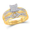 Image 2 : Diamond Cluster Matching Wedding Set 1/2 Cttw 10KT Yellow Gold