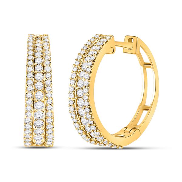 Round Diamond Fashion Tapered Hoop Earrings 1 Cttw 14KT Yellow Gold