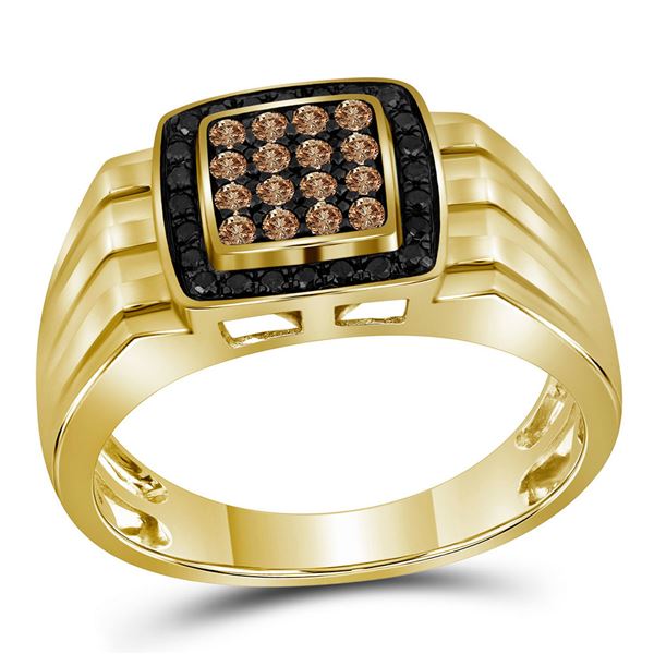 Round Brown Diamond Square Ring 1/2 Cttw 10KT Yellow Gold
