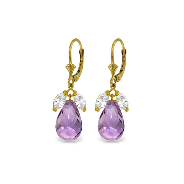 Genuine 14.4 ctw White Topaz & Amethyst Earrings 14KT Yellow Gold - REF-46H7X