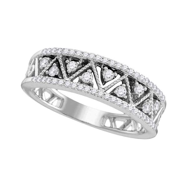 Round Diamond Geometric Band Ring 1/3 Cttw 10KT White Gold