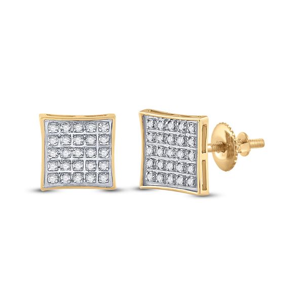 Round Diamond Kite Square Earrings 1/6 Cttw 10KT Yellow Gold