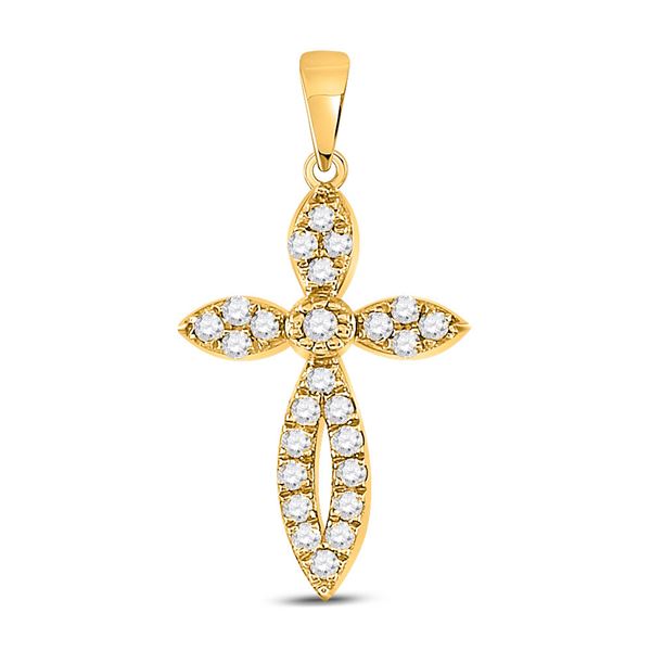 Round Diamond Cross Pendant 1/6 Cttw 10KT Yellow Gold