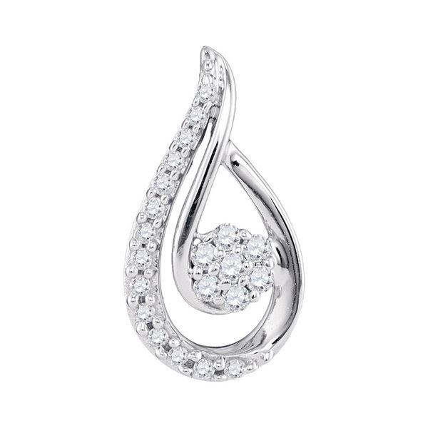 Round Diamond Teardrop Cluster Pendant 1/4 Cttw 10KT White Gold