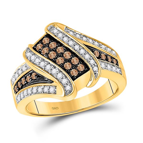 Round Brown Diamond Crossover Ring 1/2 Cttw 10KT Yellow Gold