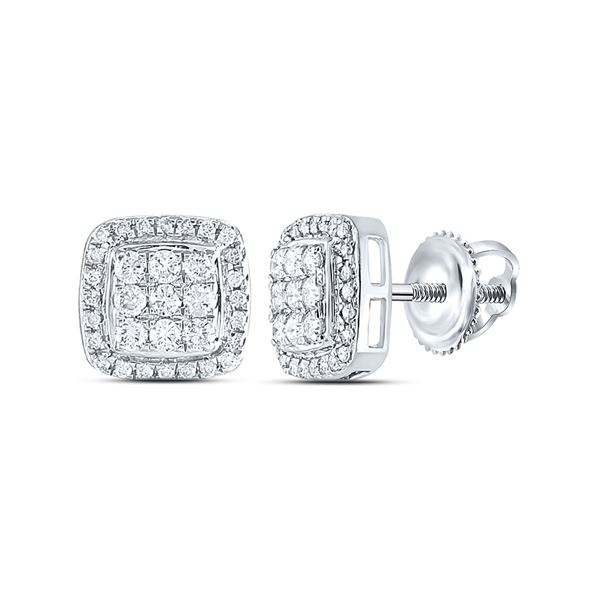 Round Diamond Square Cluster Earrings 1/2 Cttw 10KT White Gold