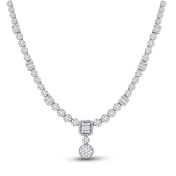 Round Diamond Luxury Cluster Necklace 9-1/4 Cttw 14KT White Gold