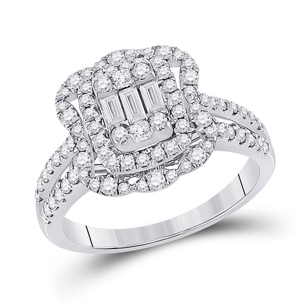 Baguette Diamond Cluster Ring 1 Cttw 14KT White Gold