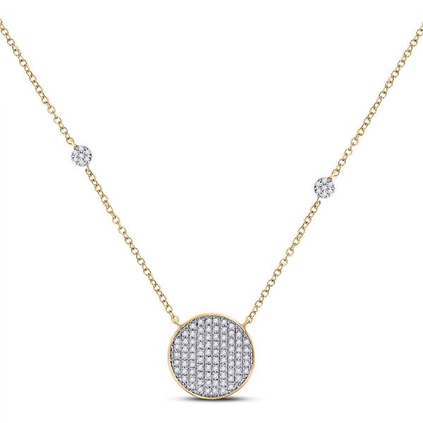 Round Diamond Circle Cluster Necklace 1/4 Cttw 10KT Yellow Gold