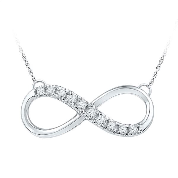 Round Diamond Infinity Pendant Necklace 1/10 Cttw 10KT White Gold