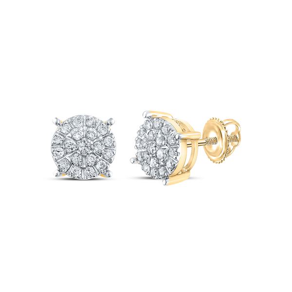 Round Diamond Cluster Earrings 3/8 Cttw 10KT Yellow Gold