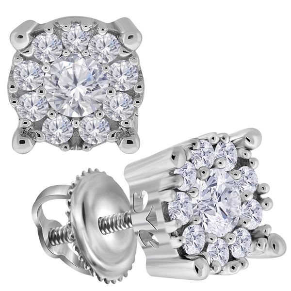 Round Diamond Halo Earrings 3/4 Cttw 14KT White Gold
