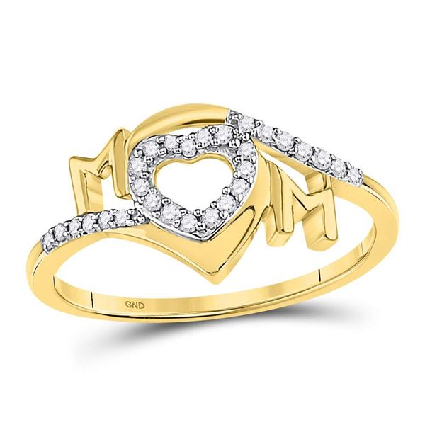Round Diamond Heart Mom Mother Ring 1/8 Cttw 10KT Yellow Gold