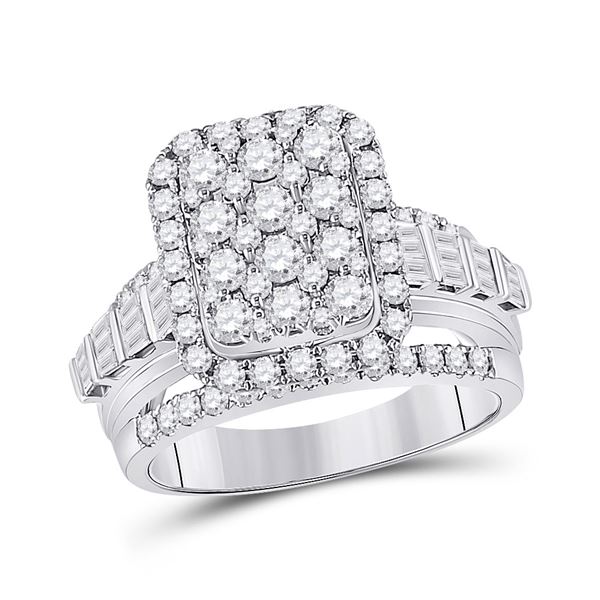 Round Diamond Rectangle Cluster Ring 1-3/4 Cttw 14KT White Gold