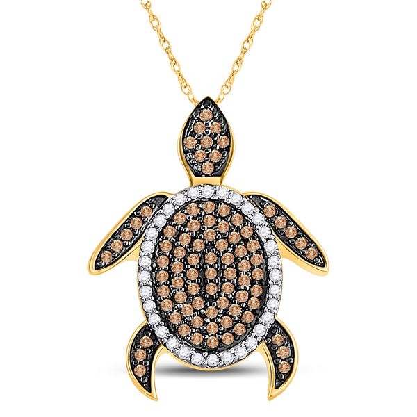 Round Brown Diamond Sea Turtle Animal Pendant 3/8 Cttw 10KT Yellow Gold
