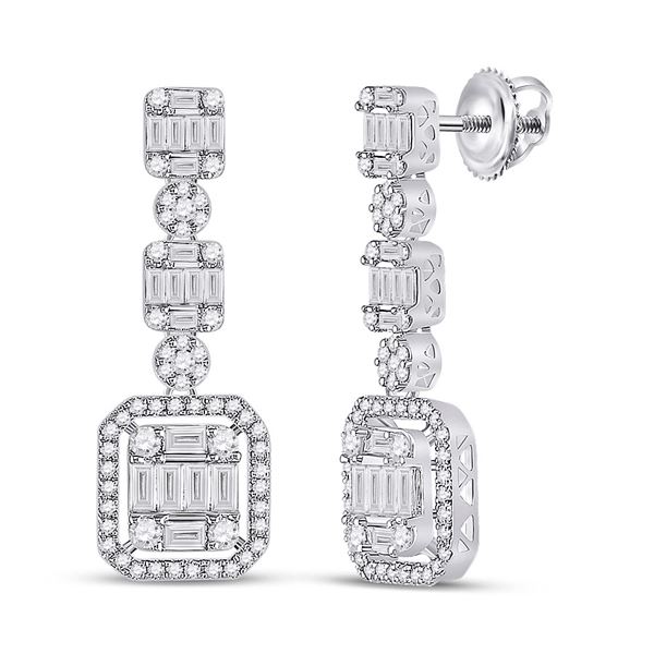 Baguette Diamond Dangle Earrings 1-1/2 Cttw 14KT White Gold