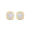 Image 2 : Baguette Diamond Circle Cluster Earrings 3/4 Cttw 14KT Yellow Gold