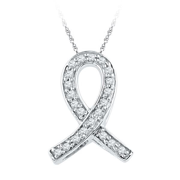Diamond Ribbon Awareness Symbol Pendant 1/10 Cttw 10KT White Gold