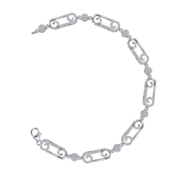Round Diamond Scroll Fashion Bracelet 3/4 Cttw 10KT White Gold