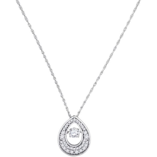Round Diamond Moving Twinkle Solitaire Teardrop Pendant 1/2 Cttw 10KT White Gold