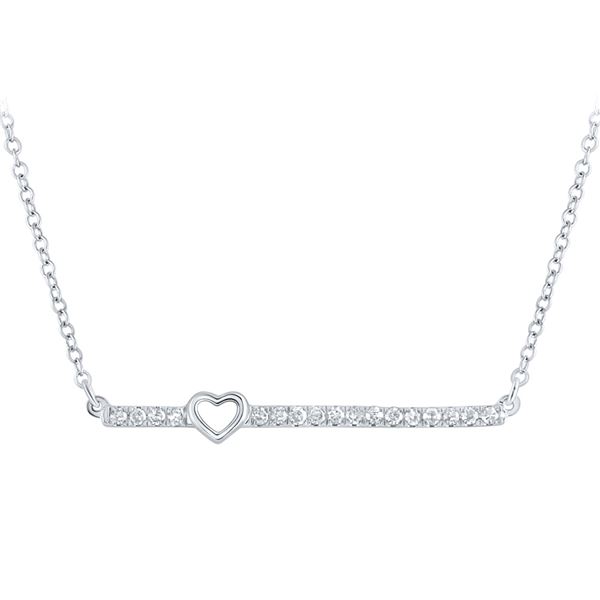 Round Diamond Heart Bar Necklace 1/10 Cttw 10KT White Gold