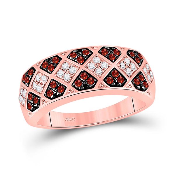 Round Red Color Enhanced Diamond Checkered Band 1/2 Cttw 10KT Rose Gold