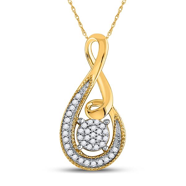 Round Diamond Teardrop Cluster Pendant 1/10 Cttw 10KT Yellow Gold