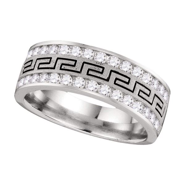 Round Diamond Double Row Grecco Greek Key Wedding Band 1 Cttw 14KT White Gold