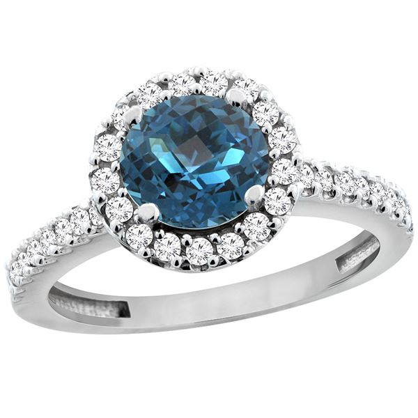 1.38 CTW London Blue Topaz & Diamond Ring 14K White Gold - REF-61M2K