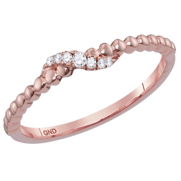 Round Diamond Crossover Stackable Band Ring 1/20 Cttw 14KT Rose Gold