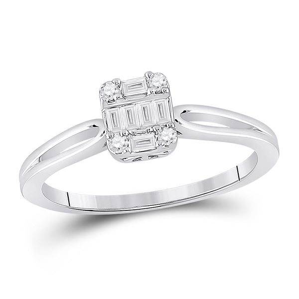 Baguette Diamond Cluster Ring 1/5 Cttw 14KT White Gold