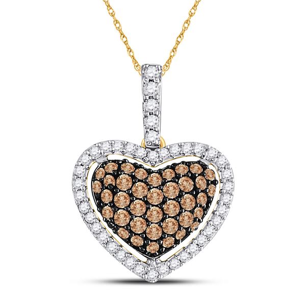 Round Brown Diamond Heart Pendant 1/2 Cttw 10KT Yellow Gold