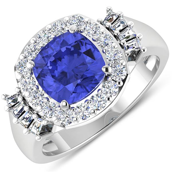 Natural 2.83 CTW Tanzanite & Diamond Ring 14K White Gold - REF-115X3K